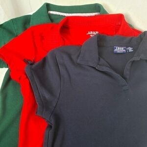 Lot of 3 IZOD Girl's Red, Green, and Navy Short Sleeve Uniform Shirts Sz 14-16.5